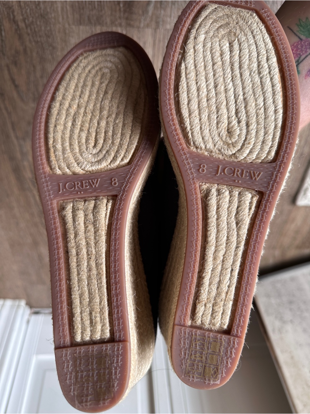 J. Crew Navy Blue Canvas Espadrille Wedge Pumps Classic Slip On Heels 8 - Picture 3 of 6